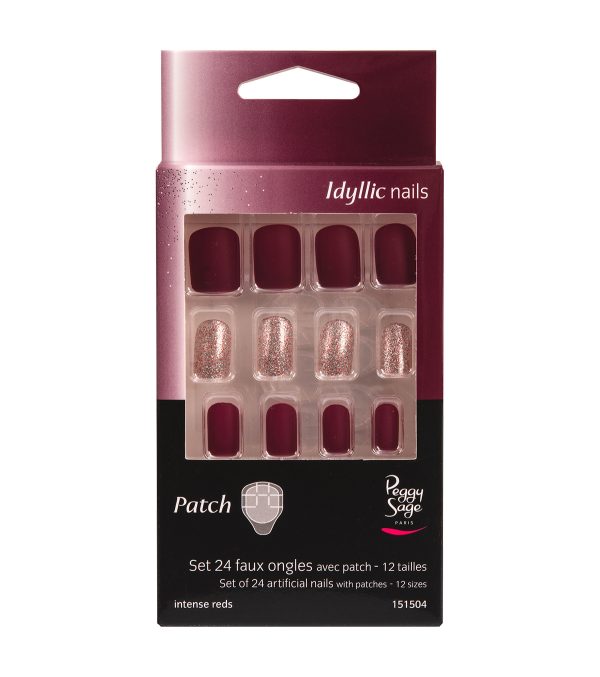 Juego de 24 uñas artificiales con parche - intense reds